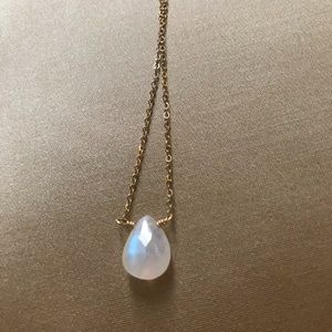 Small Tear-Drop Blue Fire Moonstone Necklace